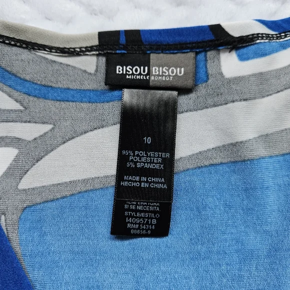 Bisou Bisou Blue Geometric Print Stretchy Dress Size 10 - Picture 5 of 10